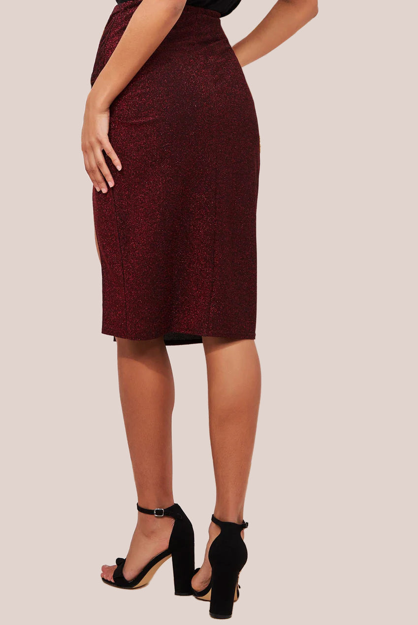 Knot Front Thigh Split Midi Skirt - Red SK22