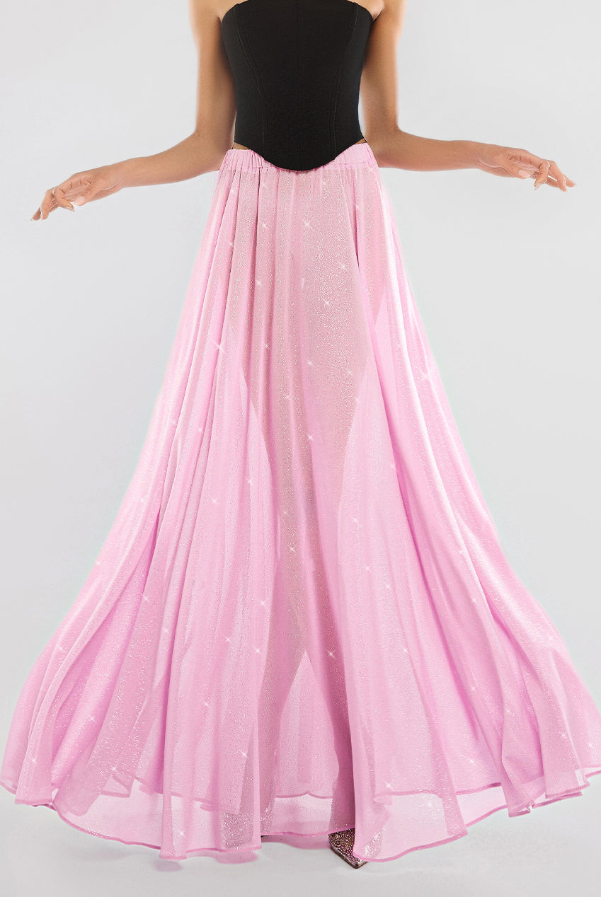 Gathered A-Line Glitter Chiffon Maxi Skirt SK30