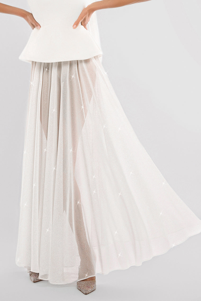 Gathered A-Line Glitter Chiffon Maxi Skirt SK30