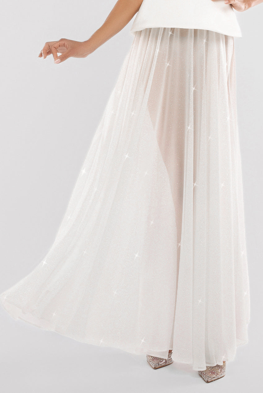 Gathered A-Line Glitter Chiffon Maxi Skirt SK30