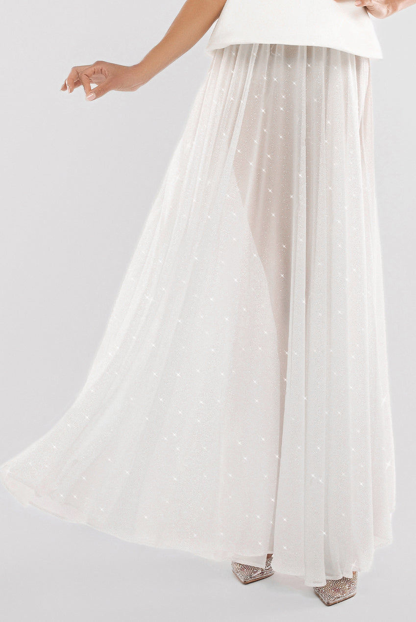 Gathered A-Line Glitter Chiffon Maxi Skirt SK30