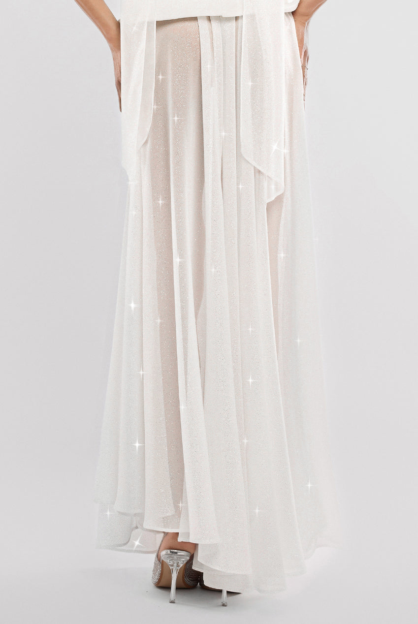 Gathered A-Line Glitter Chiffon Maxi Skirt SK30