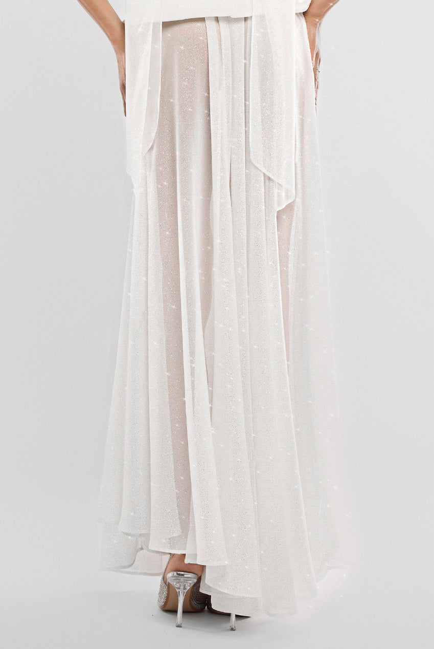 Gathered A-Line Glitter Chiffon Maxi Skirt SK30