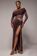 Super Split Front Drawstring Maxi Skirt - Brown by Goddiva