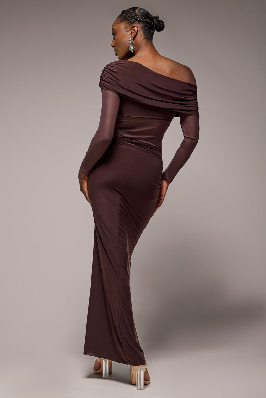 Super Split Front Drawstring Maxi Skirt - Brown SK60