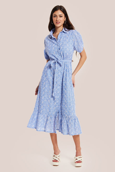 Floral Embroidery Striped Blue Dress by Liquorish