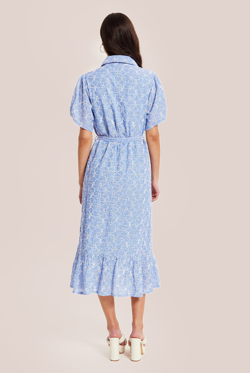 Floral Embroidery Striped Blue Dress SNL0019