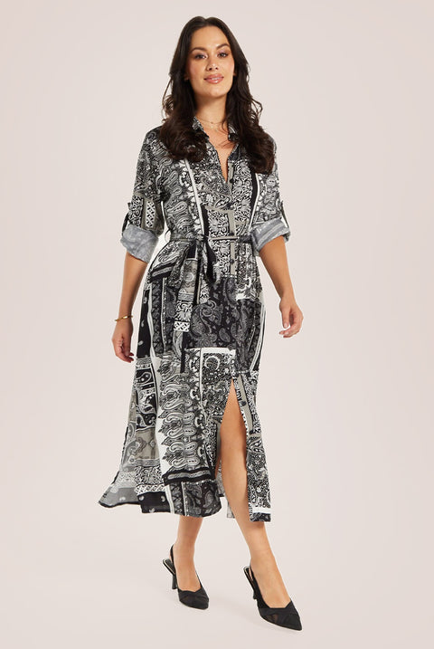 Liquorish Scarf Print Button Through Shirt Dress