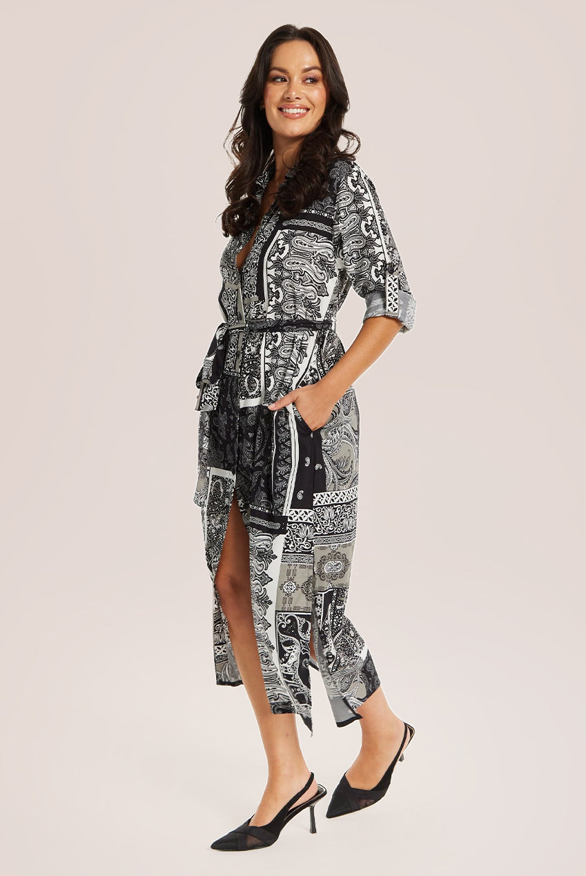 Scarf Print Button Through Shirt Dress SNL022