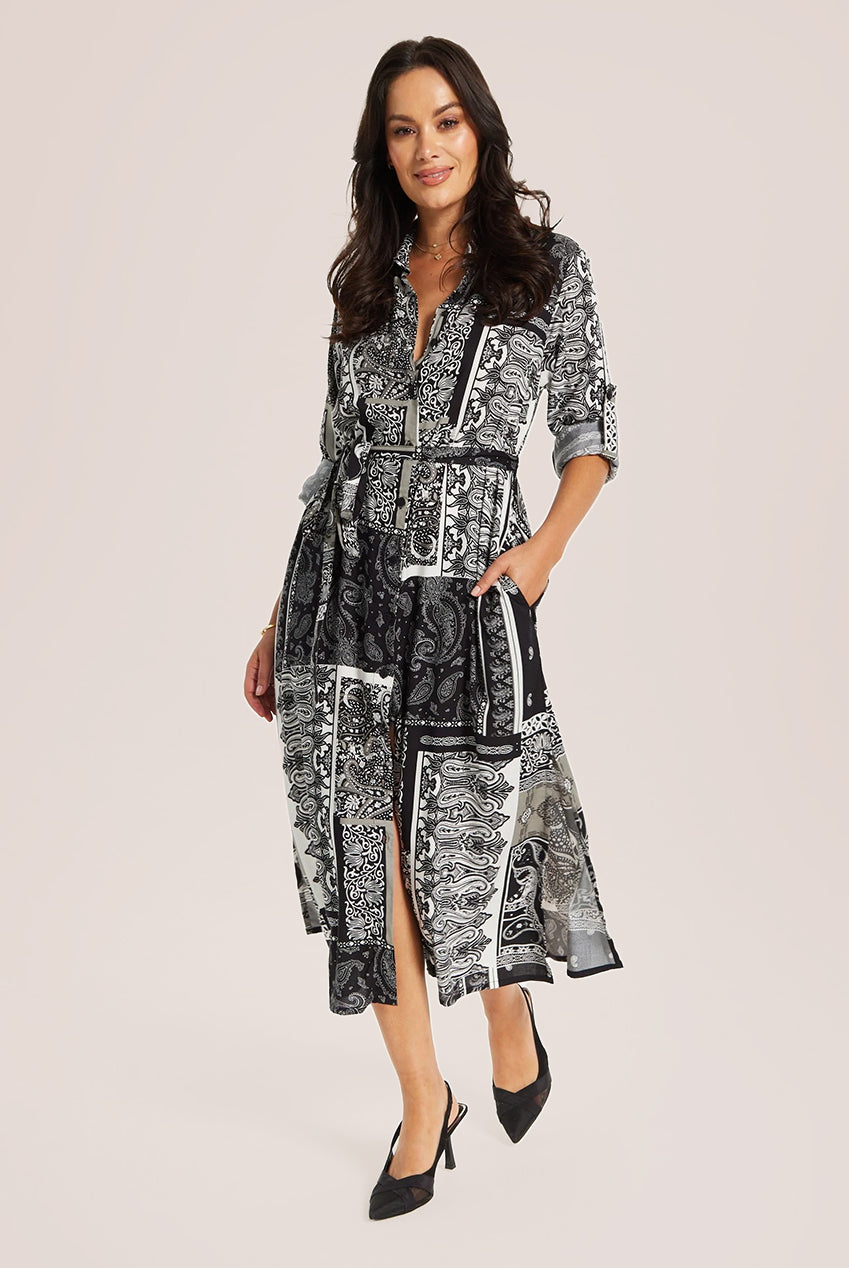 Scarf Print Button Through Shirt Dress SNL022