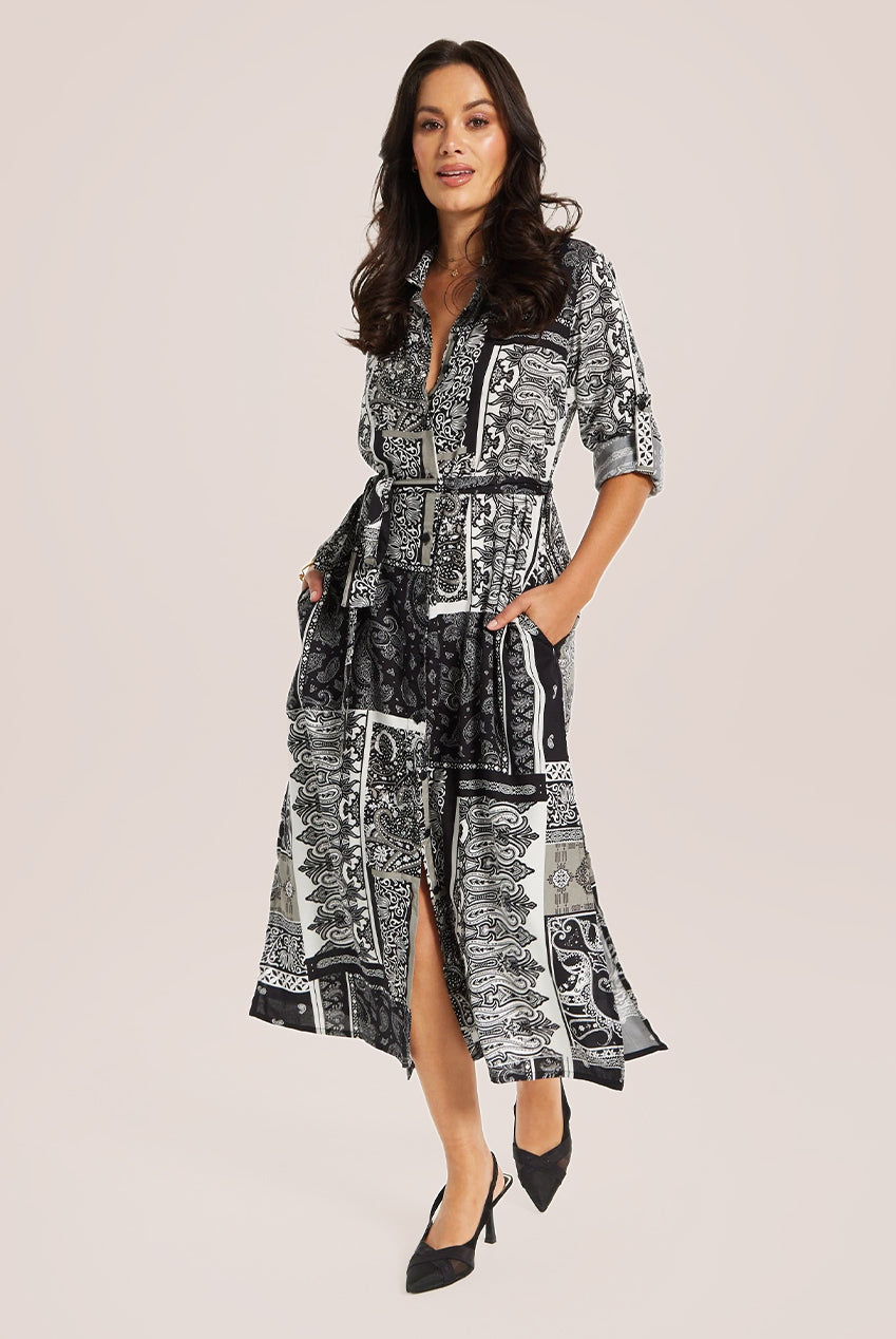 Scarf Print Button Through Shirt Dress SNL022