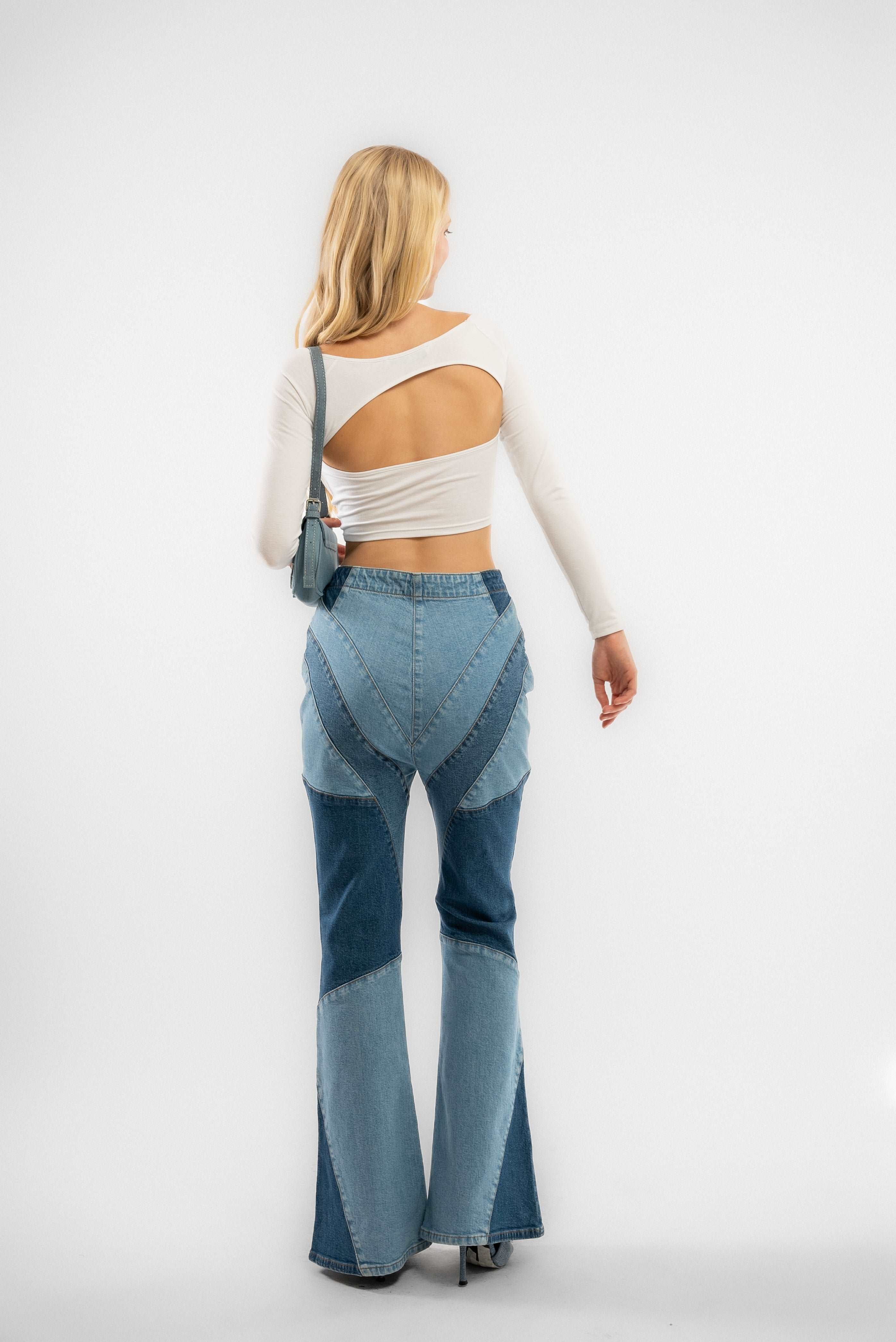 Denim Contrast Patch Fit And Flare Jeans 5056706820331