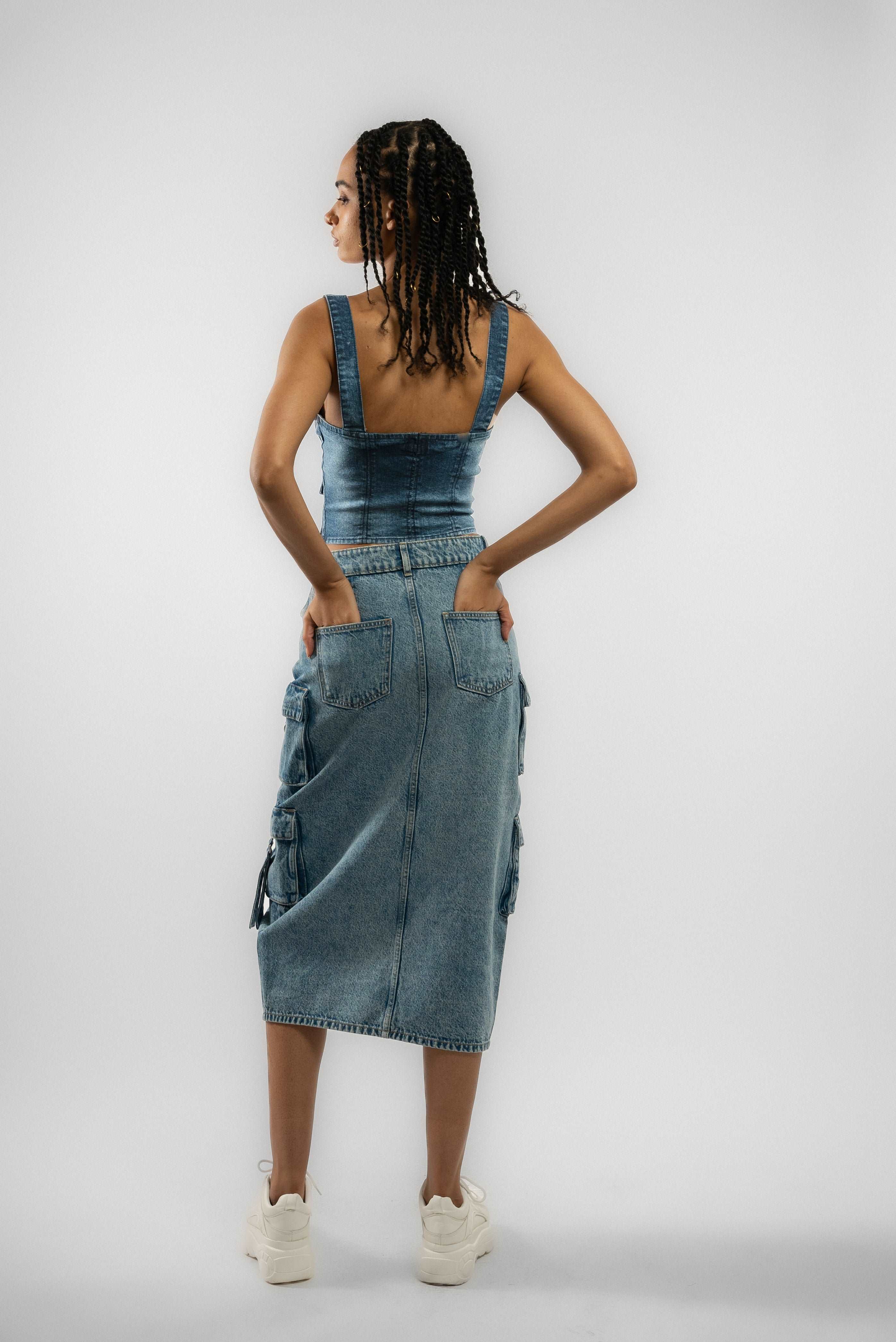 Denim D Ring Slit Front Midi Skirt 5056706820096