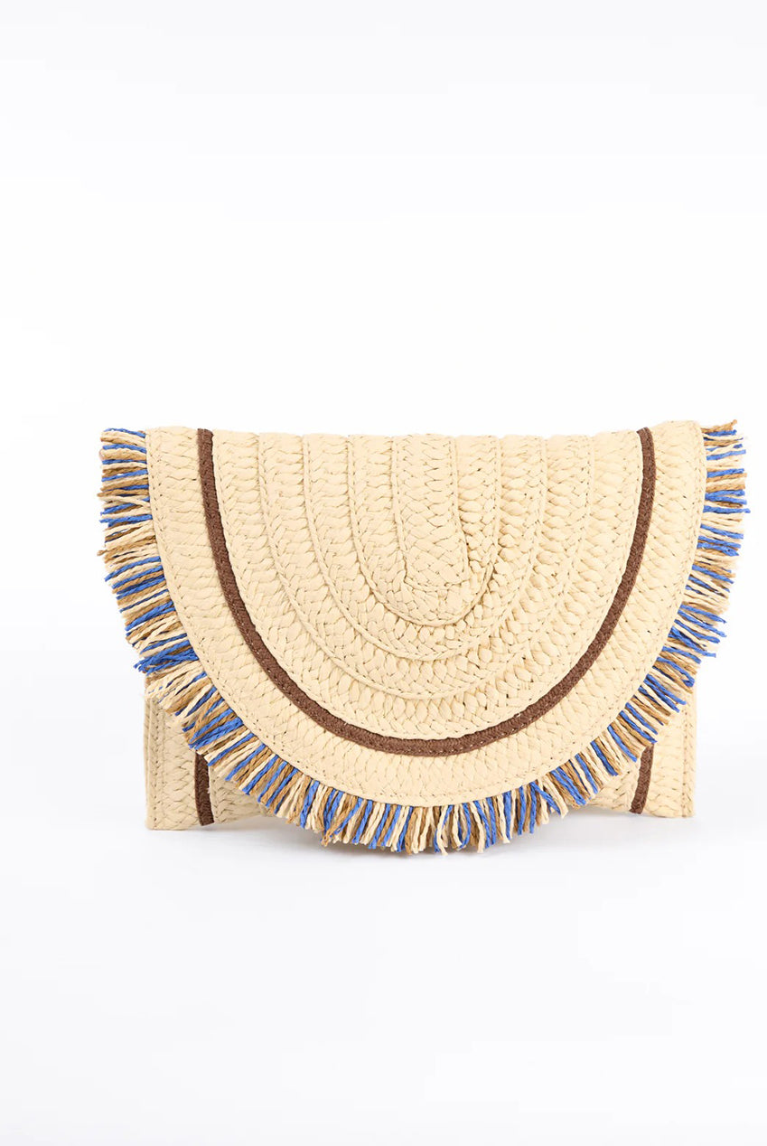 Woven Fringe Detail Clutch Bag With Attachable Strap SS24134B001