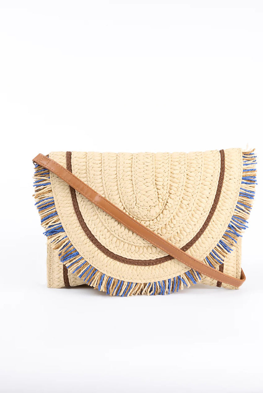 Woven Fringe Detail Clutch Bag With Attachable Strap SS24134B001