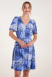 Shirred Waist Button Front Patchwork Mini Dress by Blue Vanilla