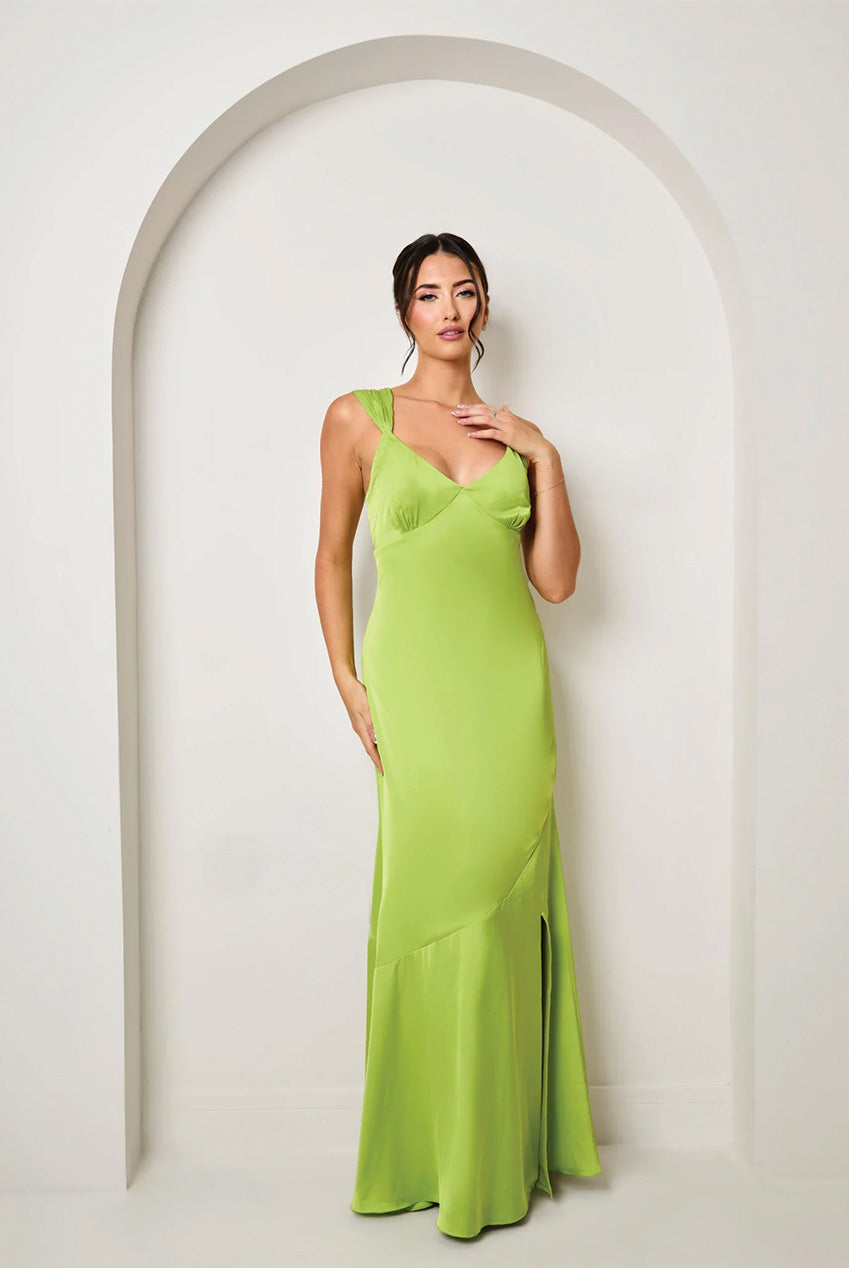Satin Maxi Dress In Green SS25AF45GN