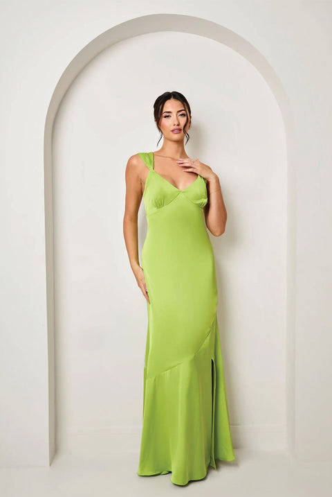 Satin Maxi Dress In Green by Chi Chi London