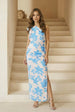 One Shoulder Gathered Floral Maxi Dress In Blue by Chi Chi London