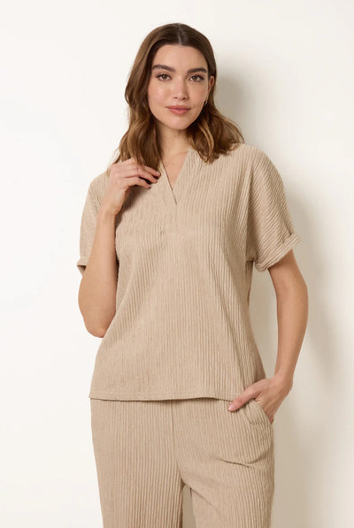 Stone - Grandad Collar Oversized Top by Blue Vanilla