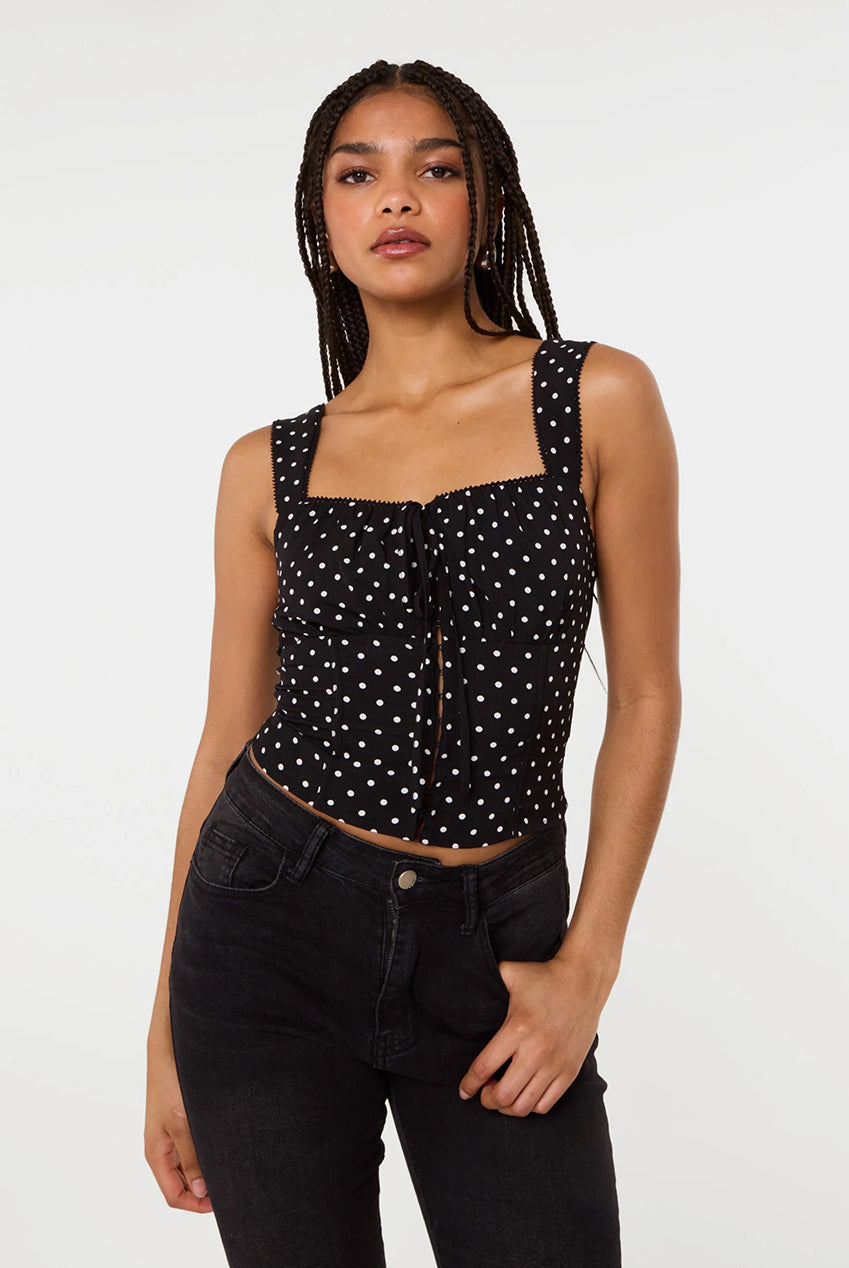 Polka Dot Hook And Eye Crop Top SS26032P031