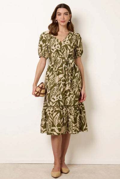 Khaki - Coconut Button Belted Midi Dress by Blue Vanilla