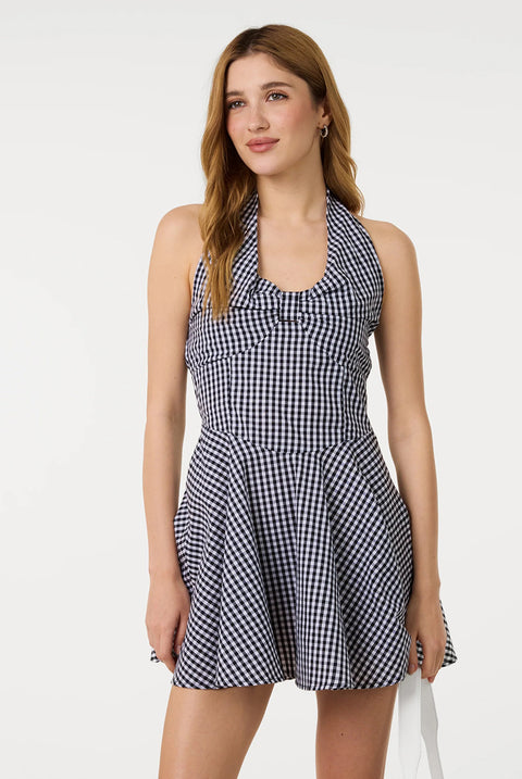Gingham Halter Neck Dress by Pink Vanilla
