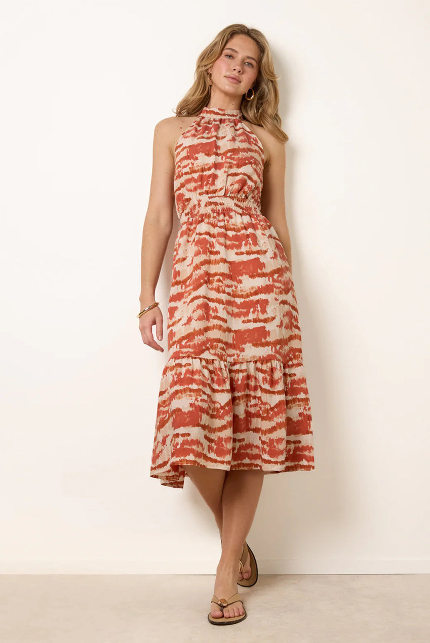 Blurred Tiered Halter Neck Midi Dress SS26093B153