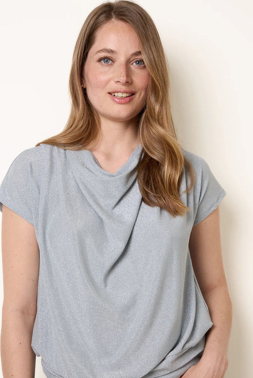 Lurex Metallic Cowl Neck Draped Top SS26137B002