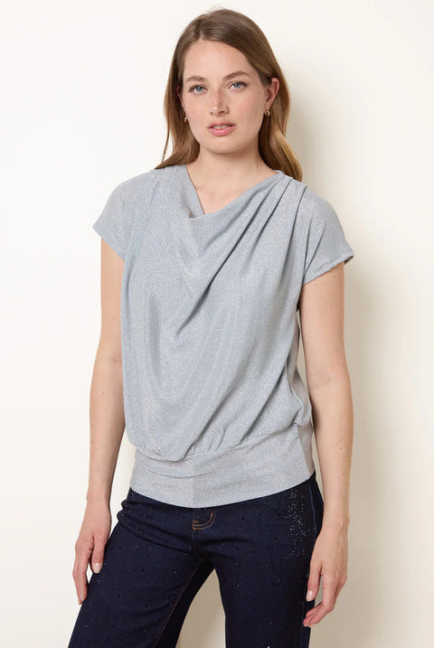 Lurex Metallic Cowl Neck Draped Top by Blue Vanilla