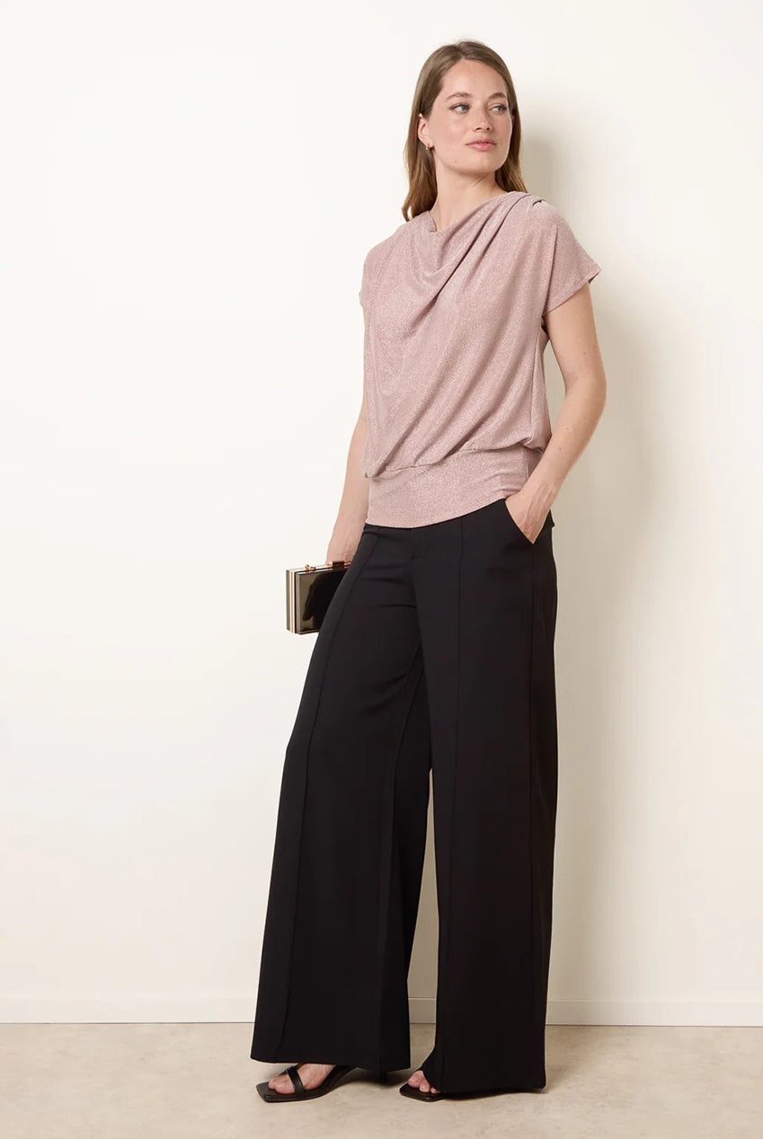 Lurex Metallic Cowl Neck Draped Top SS26137B020A