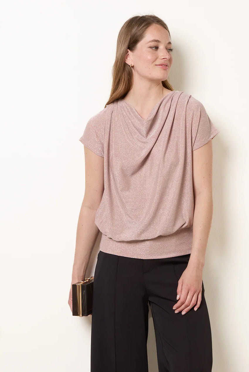 Lurex Metallic Cowl Neck Draped Top SS26137B020A