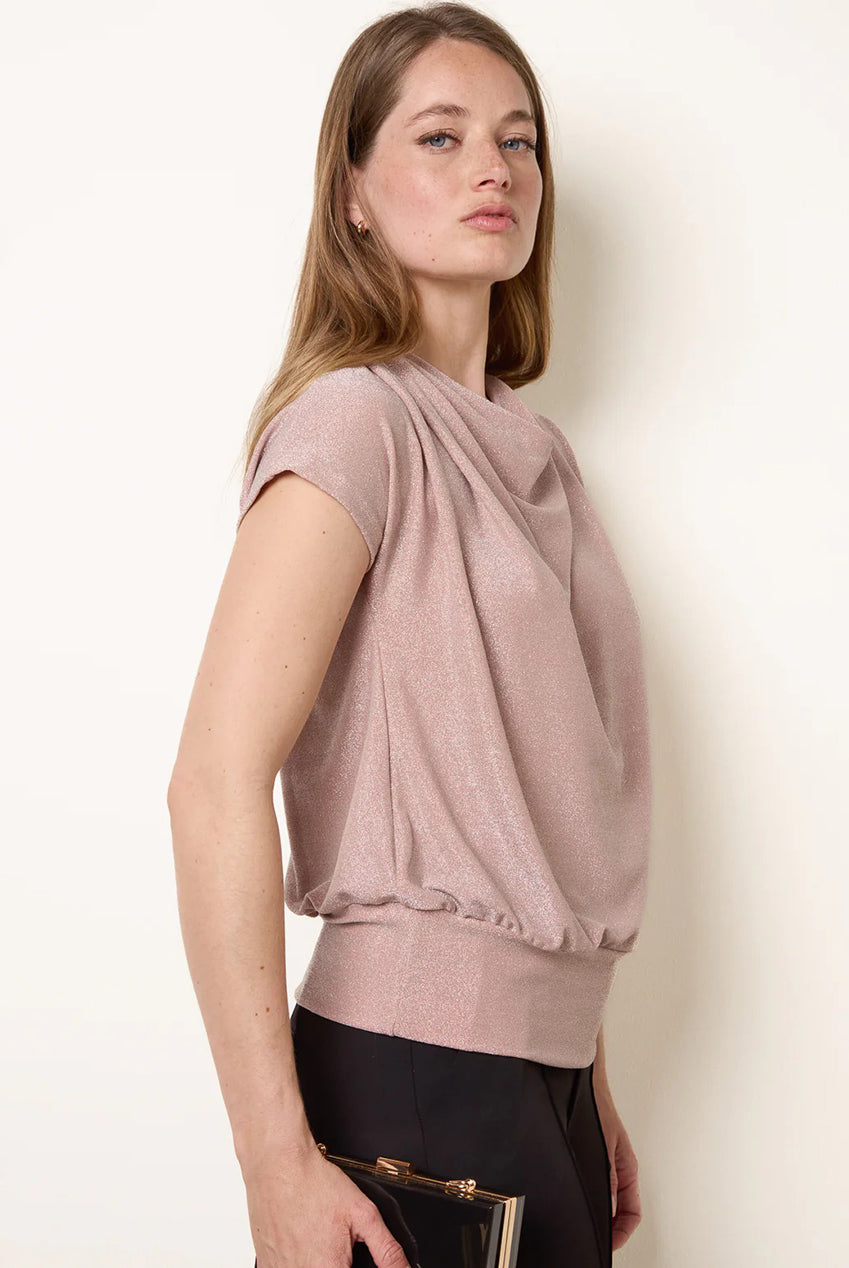 Lurex Metallic Cowl Neck Draped Top SS26137B020A