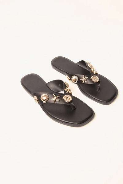 Black - Sea Life Embellished Flip Flops by Blue Vanilla