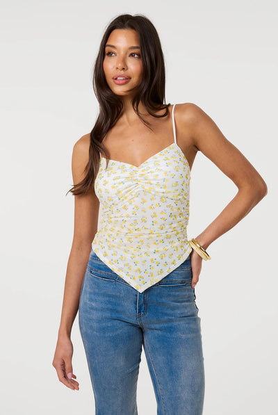 Lemon - Hanky Hem Printed Mesh Crop Top by Pink Vanilla