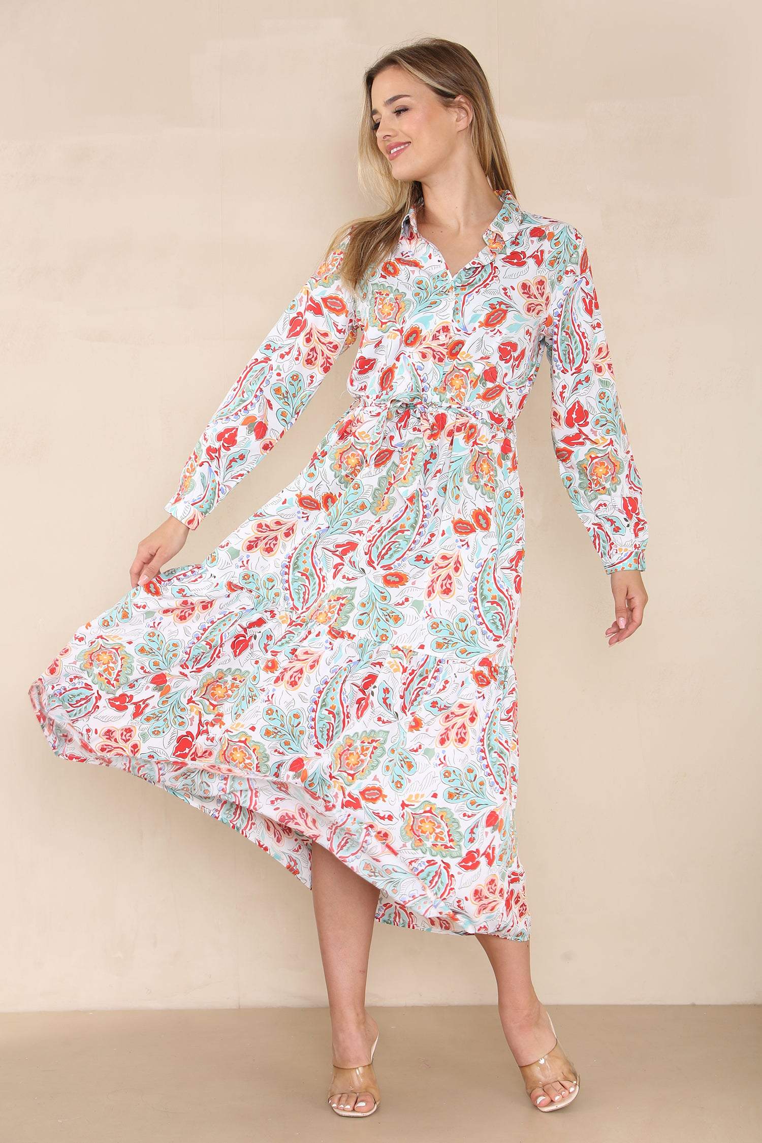 Paisley Floral Print Smock Maxi Dress LS-2334-MM4