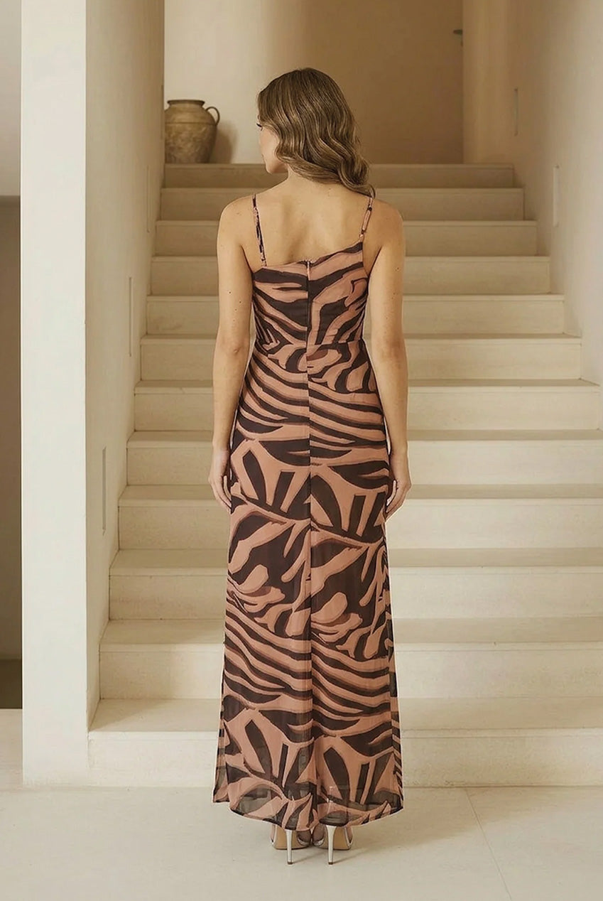 One Shoulder Animal Abstract Printed Maxi Dress In Multi SX2501MU