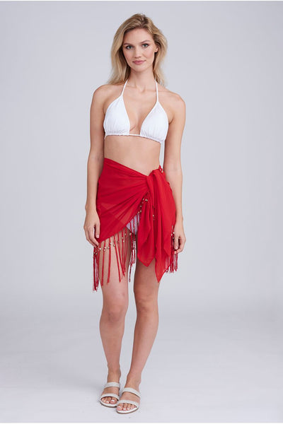 Red - San Remo Beaded Sarong - Red by Pia Rossini