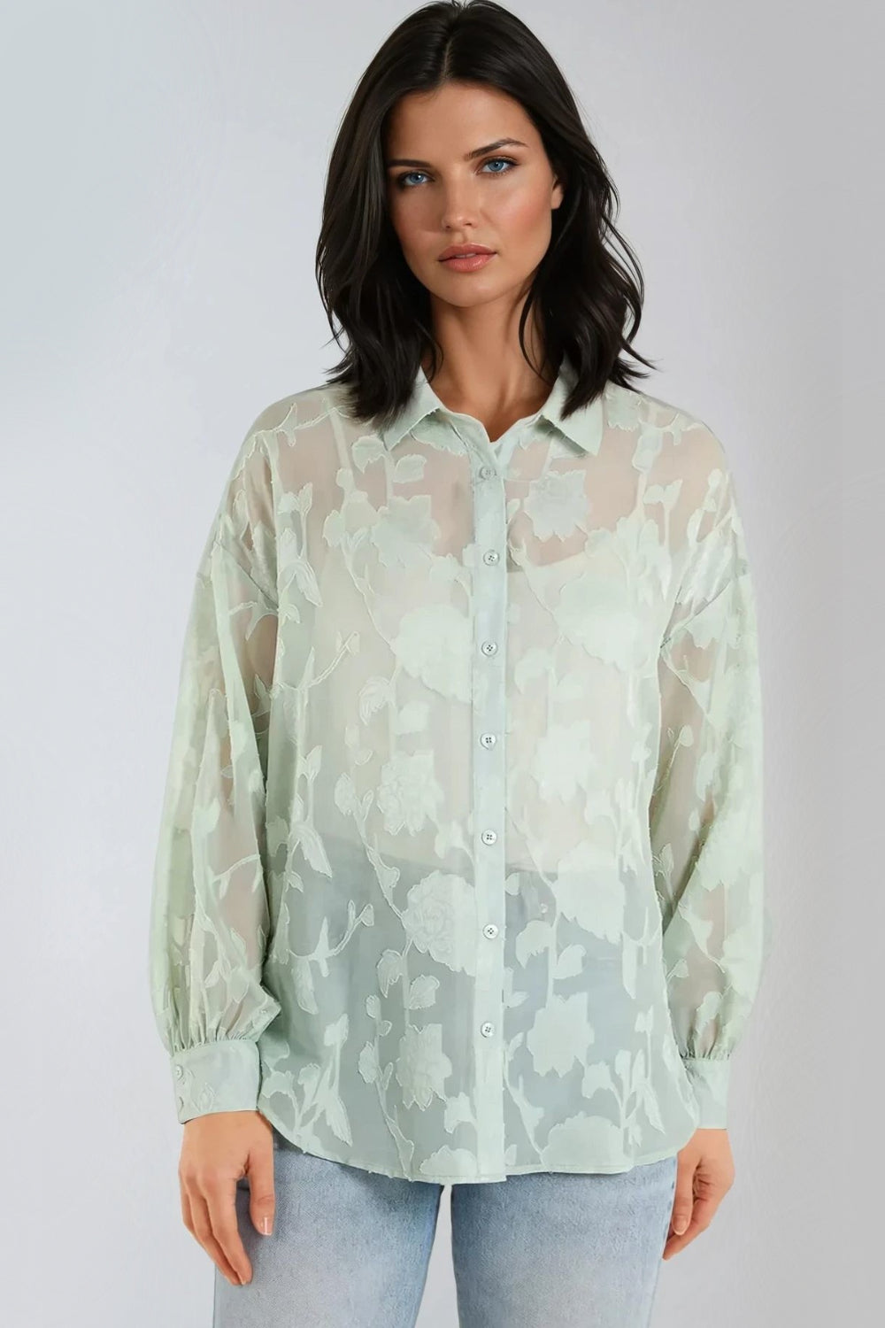 Mint Sheer Floral Shirt ALNL257407002