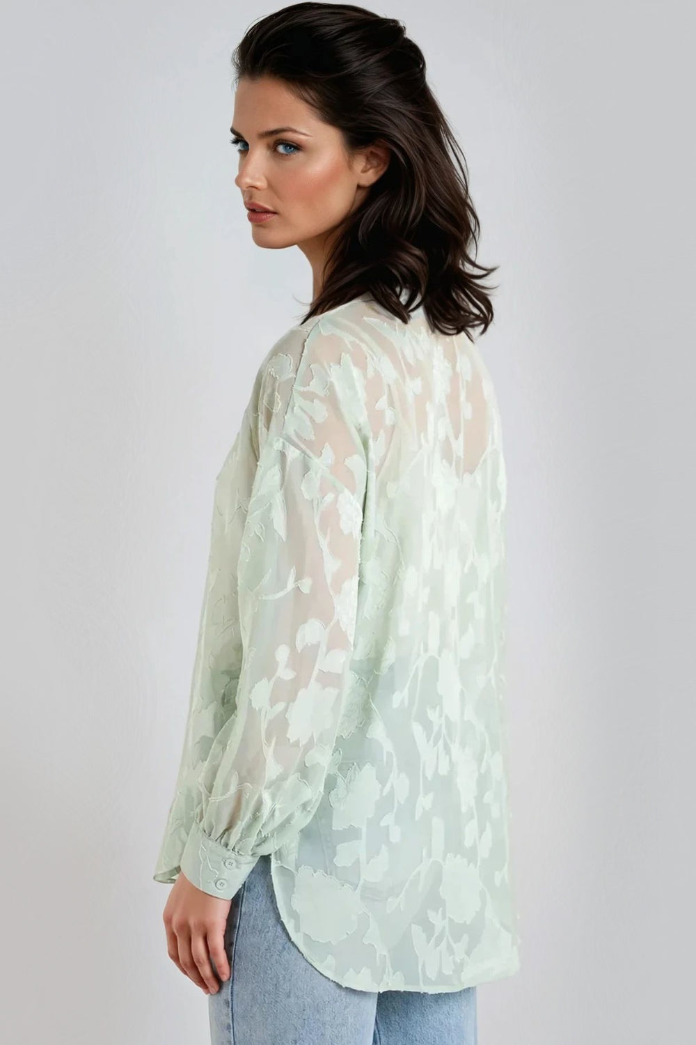 Mint Sheer Floral Shirt ALNL257407002