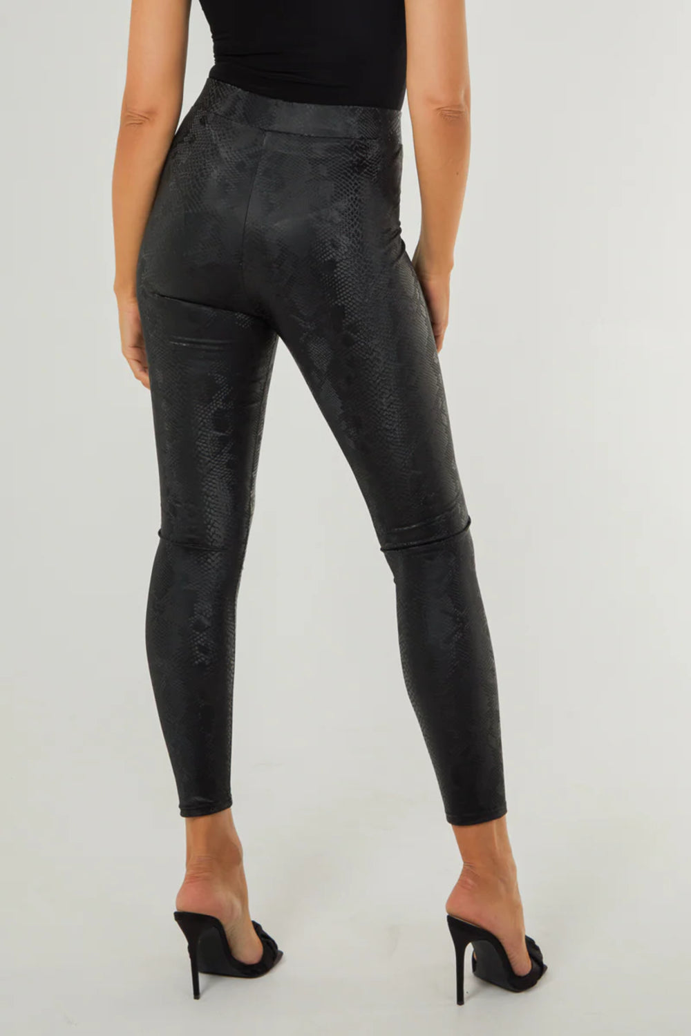 Black Snake Print Leather Look Leggings ALNL234212003