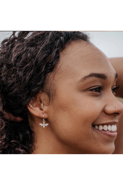 Wisteria London Sterling Silver Bee Huggie Hoop Earrings