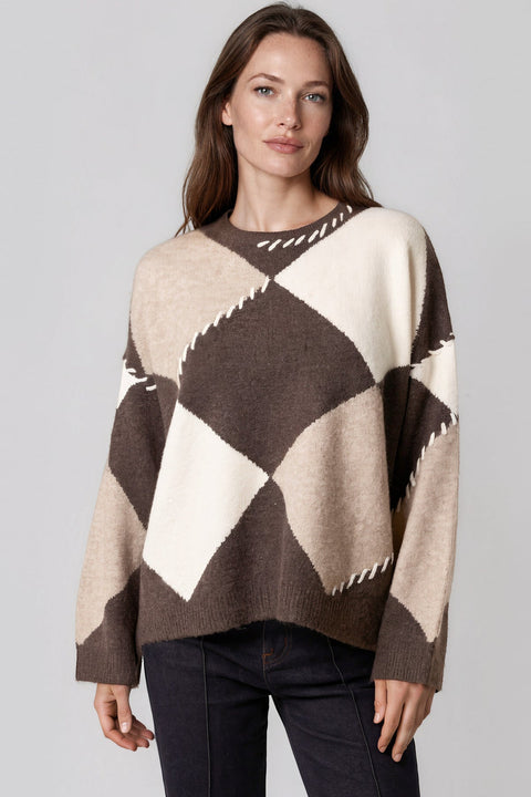 Brown Argyle Wool Blend Jumper by Aftershock London