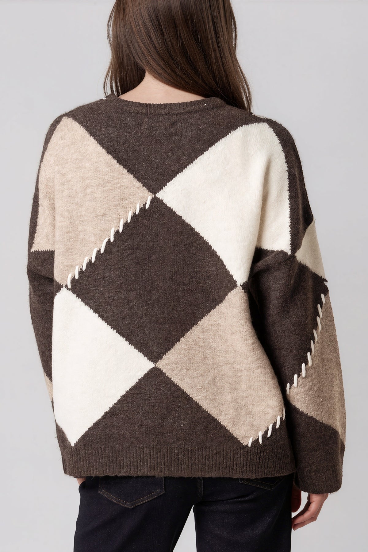 Brown Argyle Wool Blend Jumper ALWF5821NV027