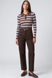 Brown Blue Striped Long Sleeve Collar Ribbed Jumper by Aftershock London