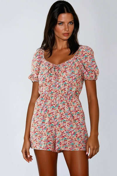 Pink - Pink Floral Sweetheart Neckline Playsuit by Aftershock London