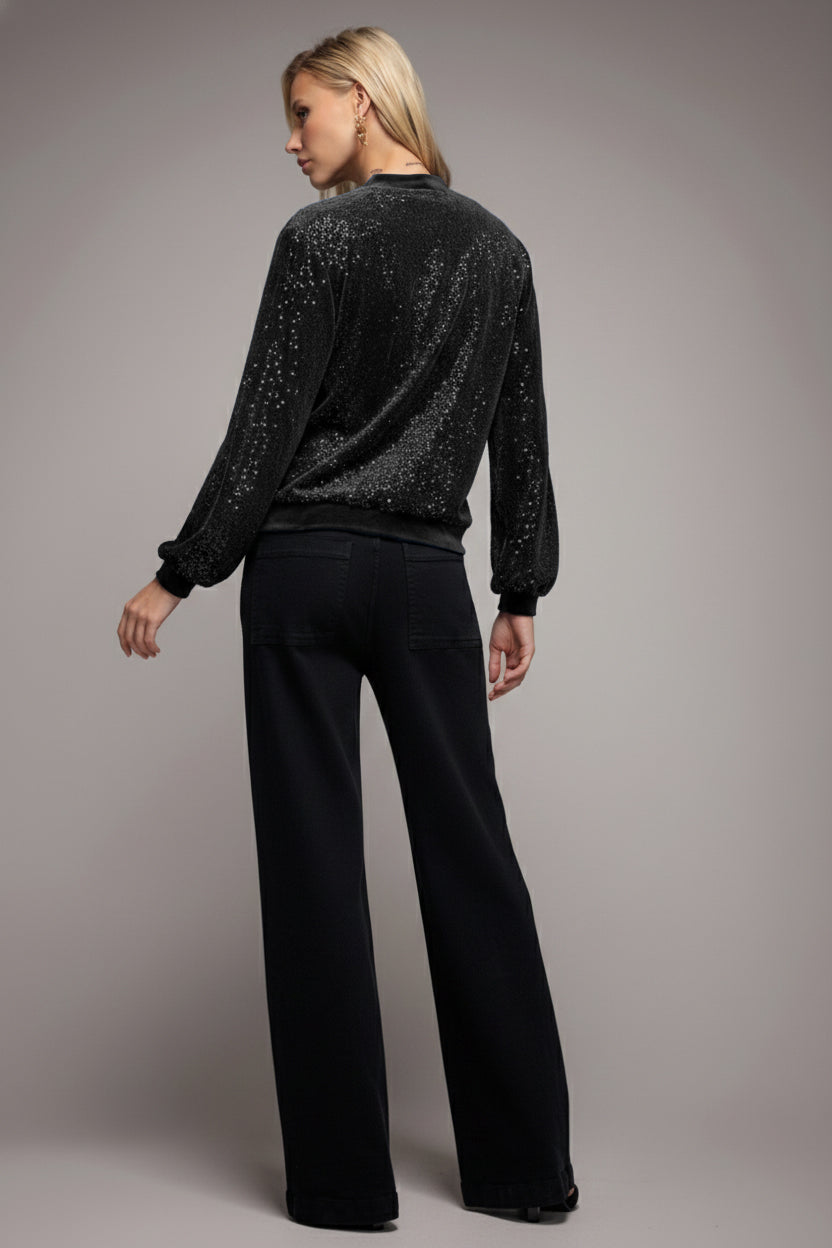 Sequin Velvet Jumper - Black T199