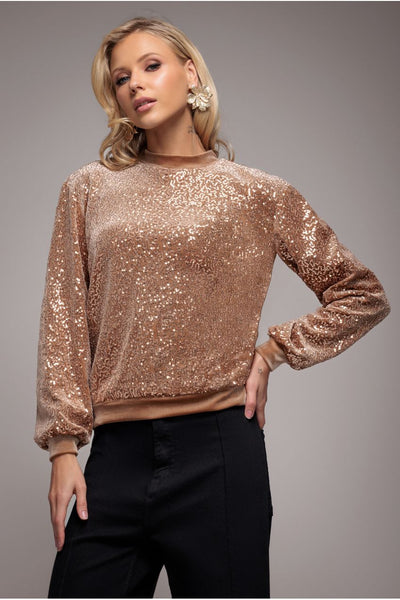 Champagne - Sequin Velvet Jumper - Champagne by Goddiva