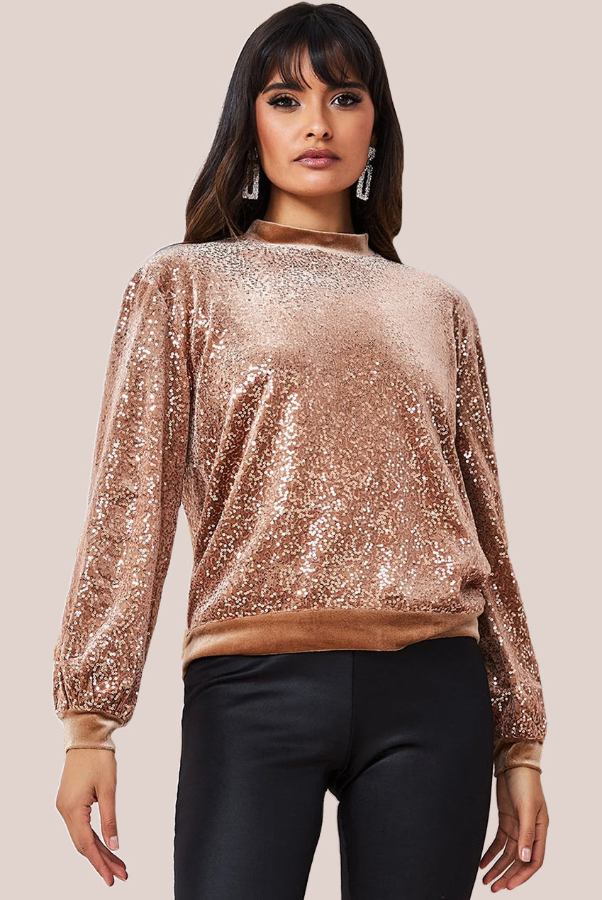 Sequin Velvet Jumper - Champagne T199