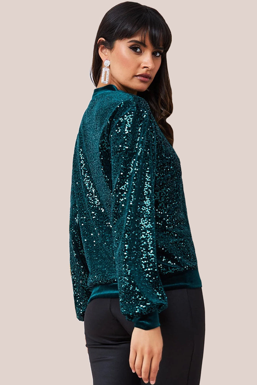 Sequin Velvet Jumper - Emerald Green T199